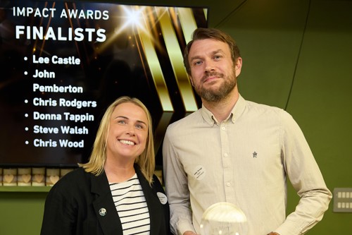 The B1M receiving the 2025 Impact through Funds Raised award from Michelle Wiles, Patron of Mates in Mind