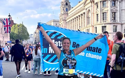 Donna completing the 2025 London Marathon