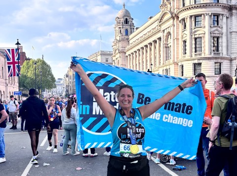 Donna completing the 2025 London Marathon